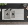 Mexen Andres 1.5-bowl granite sink with drainer and Savita kitchen faucet, white - 6515-20-672601-70