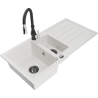 Mexen Andres 1.5-compartment granite sink with a drip tray and kitchen mixer tap Savita, White - 6515-20-672601-70