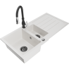 Mexen Andres granite kitchen sink 1.5-bowl with drainer and Savita kitchen faucet, white - 6515-20-672601-70
