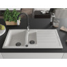 Mexen Andres 1.5-bowl granite sink with drainer and Savita kitchen faucet, white - 6515-20-672601-70