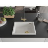 Mexen Pedro granite sink, single-bowl, 560 x 460 mm, white, golden siphon - 6508561000-20-G