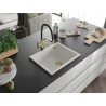 Mexen Pedro granite sink, single-bowl, 560 x 460 mm, white, golden siphon - 6508561000-20-G