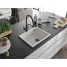 Mexen Pedro granite sink 1-bowl 560 x 460 mm, white, black siphon - 6508561000-20-B