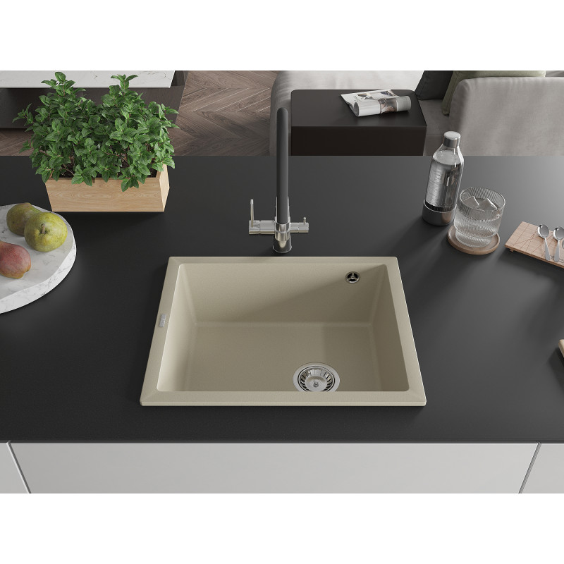 Mexen Pedro granite sink 1-bowl 560 x 460 mm, beige, chrome siphon - 6508561000-69