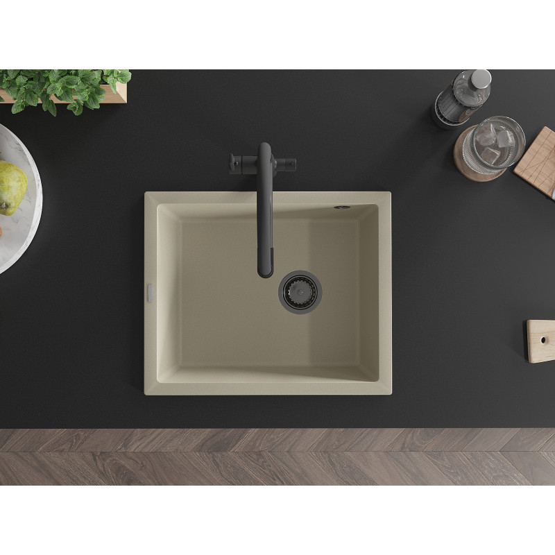 Mexen Pedro 1-bowl granite sink 560 x 460 mm, beige, black siphon - 6508561000-69-B