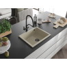 Mexen Pedro 1-bowl granite sink 560 x 460 mm, beige, black siphon - 6508561000-69-B