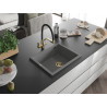 Mexen Pedro granite kitchen sink 1-bowl 560 x 460 mm, gray, gold siphon - 6508561000-71-G