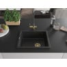 Mexen Pedro granite kitchen sink 1-bowl 560 x 460 mm, black/silver metallic, gold siphon - 6508561000-73-G