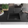 Mexen Pedro granite sink 1-bowl 560 x 460 mm, black/silver metallic, black siphon - 6508561000-73-B