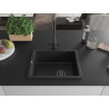 Mexen Pedro granite sink single-bowl 560 x 460 mm, black/silver metallic, black siphon - 6508561000-73-B