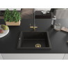 Mexen Pedro granite sink 1-bowl 560 x 460 mm, black/gold metallic, gold siphon - 6508561000-75-G