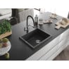 Mexen Pedro 1-bowl granite kitchen sink 560 x 460 mm, speckled black, chrome siphon - 6508561000-76