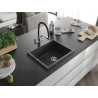 Mexen Pedro granite sink 1-compartment 560 x 460 mm, black speckled, chrome siphon - 6508561000-76
