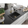 Mexen Pedro granite sink 1-bowl 560 x 460 mm, speckled black, golden siphon - 6508561000-76-G