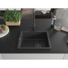 Mexen Pedro granite kitchen sink 1-bowl 560 x 460 mm, black speckled, black siphon - 6508561000-76-B