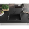 Mexen Pedro granite kitchen sink 1-bowl 560 x 460 mm, black, black siphon - 6508561000-77-B