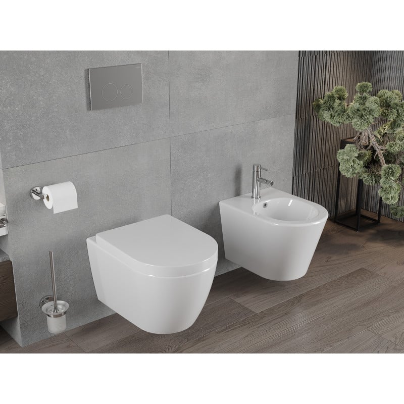 Mexen Rico rimless toilet bowl with slow-close hard seat, white gloss - 30478000
