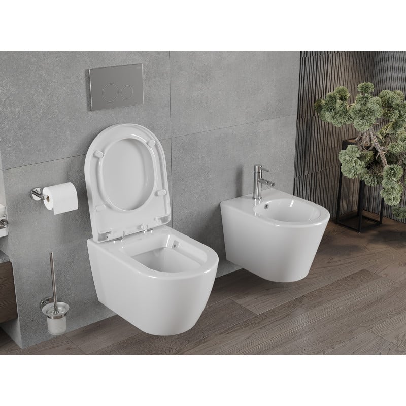 Mexen Rico rimless toilet bowl with slow-close hard seat, white gloss - 30478000