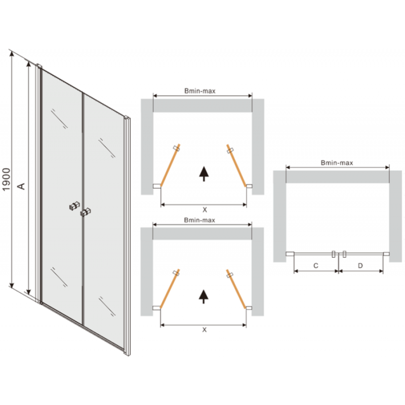 Mexen Texas 90 cm Hinged Shower Door, Transparent, Chrome - 880-090-000-01-00