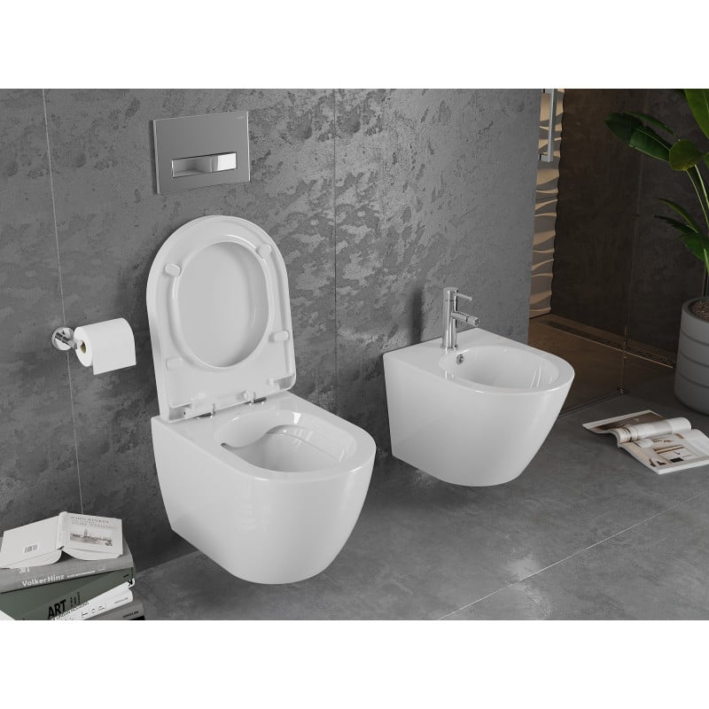 Mexen Lena Rimless Toilet Bowl with Hard Soft-Close Seat, Glossy White - 30298000
