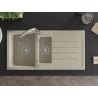Mexen Andres 1.5-bowl granite sink with drainer and Savita kitchen faucet, beige - 6515-69-672601-00