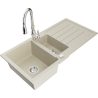 Mexen Andres 1.5-bowl granite sink with drainer and Savita kitchen faucet, beige - 6515-69-672601-00