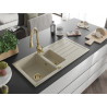 Mexen Andres 1.5-bowl granite sink with drainer and Savita kitchen faucet, beige - 6515-69-672601-50