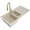 Mexen Andres 1.5-compartment granite sink with a drip tray and kitchen mixer tap Savita, Beige - 6515-69-672601-50