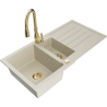 Mexen Andres granite sink 1.5-bowl with drainer and Savita kitchen tap, beige - 6515-69-672601-50