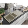 Mexen Andres granite sink 1.5-bowl with drainer and Savita kitchen tap, beige - 6515-69-672601-69