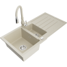 Mexen Andres Granite Sink 1.5 Bowl with Drainer and Savita Kitchen Faucet, Beige - 6515-69-672601-69