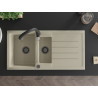 Mexen Andres 1.5-bowl granite sink with drainer and Savita kitchen faucet, beige - 6515-69-672601-70
