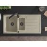 Mexen Andres granite sink 1.5 bowl with drainer and Savita kitchen tap, beige - 6515-69-672601-70