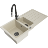 Mexen Andres 1.5-compartment granite sink with a drip tray and kitchen mixer tap Savita, Beige - 6515-69-672601-70