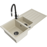 Mexen Andres granite sink 1.5 bowl with drainer and Savita kitchen tap, beige - 6515-69-672601-70
