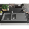 Mexen Andres 1.5-bowl granite sink with drainer and Savita kitchen faucet, gray - 6515-71-672601-00
