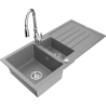 Mexen Andres 1.5-compartment granite sink with a drip tray and kitchen mixer tap Savita, Grey - 6515-71-672601-00