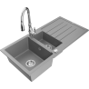 Mexen Andres Granite Sink 1.5 Bowl with Drainer and Savita Kitchen Faucet, Gray - 6515-71-672601-00