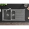 Mexen Andres Granite Sink 1.5 Bowl with Drainer and Savita Kitchen Faucet, Gray - 6515-71-672601-00