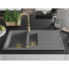 Mexen Andres granite sink 1.5-bowl with drainer and Savita kitchen faucet, gray - 6515-71-672601-50