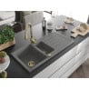 Mexen Andres granite sink 1.5-bowl with drainer and Savita kitchen faucet, gray - 6515-71-672601-50
