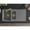 Mexen Andres granite sink 1.5-bowl with drainer and Savita kitchen faucet, gray - 6515-71-672601-50