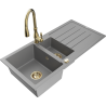 Mexen Andres granite sink 1.5-bowl with drainer and kitchen faucet Savita, gray - 6515-71-672601-50