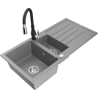 Mexen Andres granite sink 1.5-bowl with drainer and Savita kitchen faucet, gray - 6515-71-672601-70