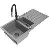 Mexen Andres granite sink 1.5-bowl with drainer and Savita kitchen faucet, gray - 6515-71-672601-70-B