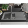 Mexen Andres granite sink 1.5-bowl with drainer and Savita kitchen faucet, gray - 6515-71-672601-71