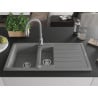 Mexen Andres granite sink 1.5-bowl with drainer and Savita kitchen tap, grey - 6515-71-672601-71