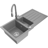 Mexen Andres granite sink 1.5-bowl with drainer and Savita kitchen faucet, gray - 6515-71-672601-71