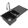Mexen Andres granite sink 1.5-bowl with drainer and Savita kitchen faucet, black/silver - 6515-73-672601-00