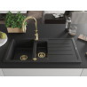 Mexen Andres 1.5-bowl granite kitchen sink with drainer and Savita tap, black/silver - 6515-73-672601-50